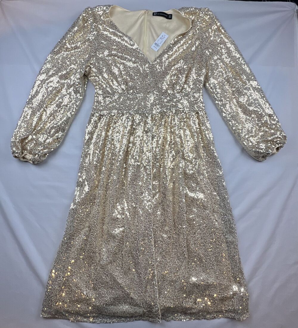 New York & Company gold sequin V-Neck Party Dress Medium NWT